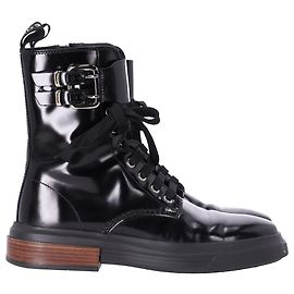 Tod's Combat Boots in Black Patent Leather Black