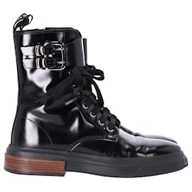 Tod's-Tod's Combat Boots in Black Patent Leather-Black