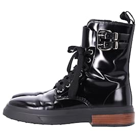 Tod's-Tod's Combat Boots in Black Patent Leather-Black