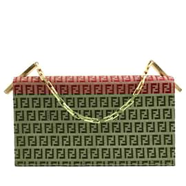 Fendi-Fendi Zucchino Canvas Handbag-Red,Beige