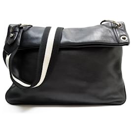 Bally-Bally Leather and Canvas Shoulder Bag-Black,Beige