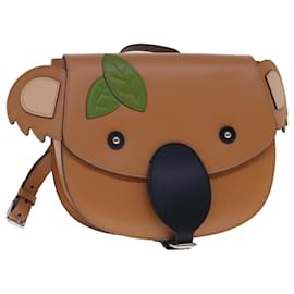 Gucci-GUCCI Koala Backpack Leather Brown Auth bs18271A-Brown