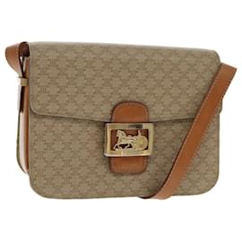 Céline-CELINE Macadam Canvas Horse Carriage Shoulder Bag Beige Gold Auth 95557-Beige,Golden