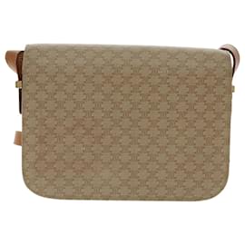 Céline-CELINE Macadam Canvas Horse Carriage Shoulder Bag Beige Gold Auth 95557-Beige,Golden
