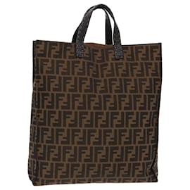 Fendi-FENDI Zucca Canvas Tote Bag Brown Black Auth am7065-Brown,Black