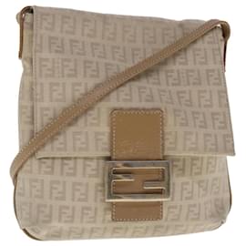 Fendi-FENDI Zucchino Canvas Shoulder Bag Beige Gold Auth 94453-Beige,Golden