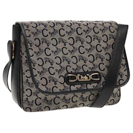 Céline-CELINE C Sulky Shoulder Bag Canvas Leather Navy Gold Auth ti2172-Golden,Navy blue