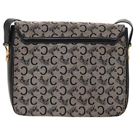 Céline-CELINE C Sulky Shoulder Bag Canvas Leather Navy Gold Auth ti2172-Golden,Navy blue