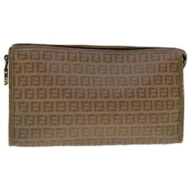 Fendi-FENDI Zucchino Canvas Clutch Bag Beige Auth fm3916-Beige