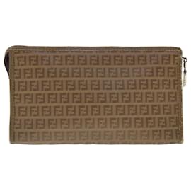 Fendi-FENDI Zucchino Canvas Clutch Bag Beige Auth fm3916-Beige