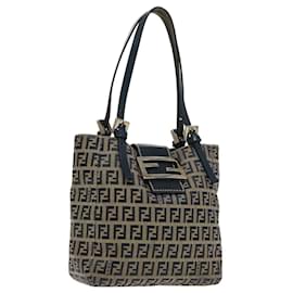 Fendi-FENDI Zucchino Canvas Hand Bag Navy Silver Auth 94429-Silvery,Navy blue