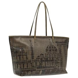 Fendi-FENDI Zucca Canvas Tote Bag Brown Black Gold Auth 94724-Brown,Black,Golden
