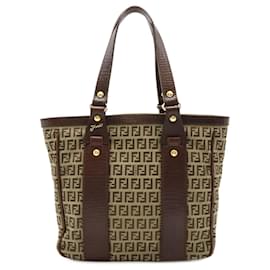 Fendi-Fendi Zucchino Zucca Pattern Tote Bag-Beige,Dark brown