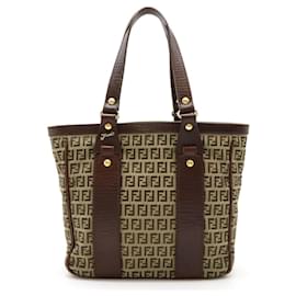 Fendi-Fendi Zucchino Zucca Pattern Tote Bag-Beige,Dark brown