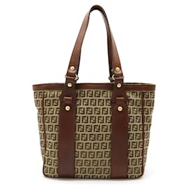 Fendi-Fendi Zucchino Zucca Pattern Tote Bag-Brown,Beige