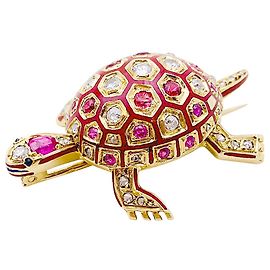 inconnue Vintage brooch, 'Turtle', yellow gold, enamel, ruby. Other