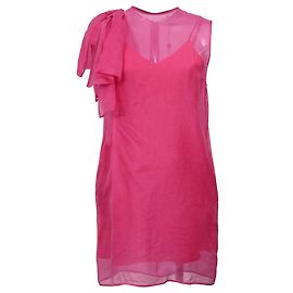 Vestido Mini em Seda-Organza Rosa com Laço Decorativo MSGM Rosa