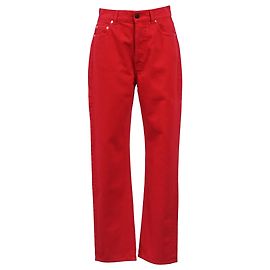 Jeans rectos de tiro alto Rockstud Valentino Garavani en algodón rojo Roja