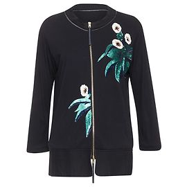 Marni Jerseyjacke aus Leder mit Paillettenblumen Schwarz