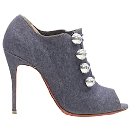 Christian Louboutin-Christian Louboutin dark denim military button peep toe bootie-Blue