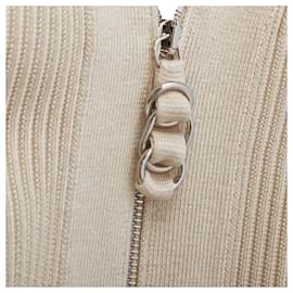 Hermès-Hermes ecru viscose silk zipper head ribbed crop cardigan-Brown,Beige