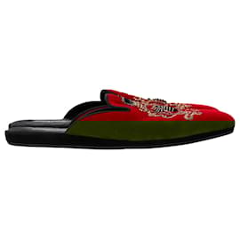 Dolce & Gabbana- Dolce & Gabbana Embroidered Flat Mules in Red Velvet-Red