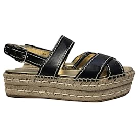 Prada- Prada Espadrille Platform Slingback Sandals in Black Leather-Black