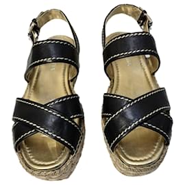 Prada- Prada Espadrille Platform Slingback Sandals in Black Leather-Black