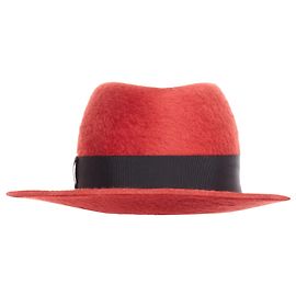 Saint Laurent red rabbit felt grosgrain leather lined fedora hat Red