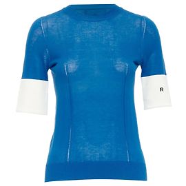 Rochas blue half sleeve cuff R logo sheer pullover top Blue