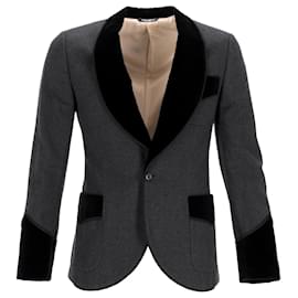 Dolce & Gabbana- Dolce & Gabbana Shawl Collar Single-Breasted Blazer in Grey Wool-Grey