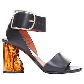 Acne Studios Obin metallic bark heel leather sandals Black
