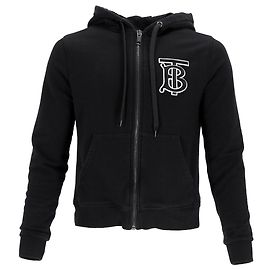 Burberry Aubree Logo Kapuzenpullover mit Reißverschluss aus schwarzer Baumwolle Schwarz