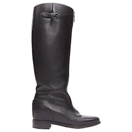 Christian Louboutin-Christian Louboutin leather zip front concealed wedge riding boot-Black