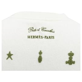 Hermès-Hermes Vintage Poste et Cavalerie cashmere embroidered sweater-White,Cream