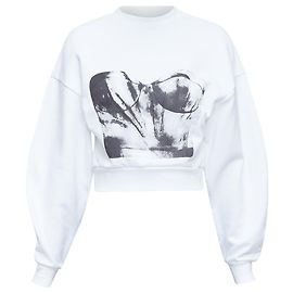 Baumwoll-Corsagen-Bustier-Print-Crop-Pullover von Alexander McQueen Weiß