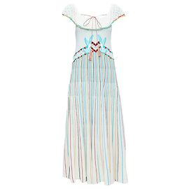 Vestido de punto plisado de algodón multicolor con bordado de pájaros Red Valentino Blanco Crudo