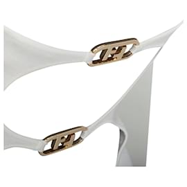 Fendi-Robe ajustée à bretelles avec dos découpé et boucle FF de Fendi-Blanc,Écru