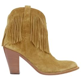 Saint Laurent-Saint Laurent New Western suede fringe western boots-Brown