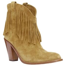 Saint Laurent-Saint Laurent New Western suede fringe western boots-Brown