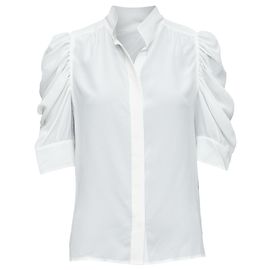 Frame Denim Gillian Frame Seidenbluse mit halben Ärmeln und verdeckten Knöpfen Weiß Roh