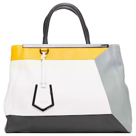 Fendi-Fendi 2Jours yellow leather tricolor colorblock tote bag-Yellow