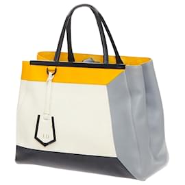 Fendi-Fendi 2Jours yellow leather tricolor colorblock tote bag-Yellow