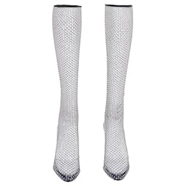 Saint Laurent-Saint Laurent Mesh Crystal iridescent strass stretch sock boots-Black