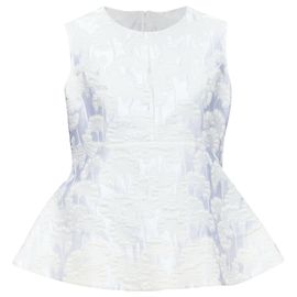 Marni Blumen-Jacquard Rundhals-Peplum-Top Weiß