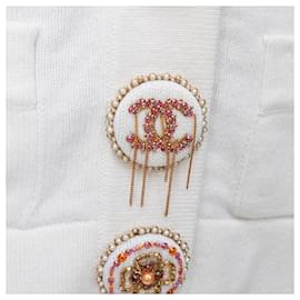 Chanel-Chanel off cashmere blend CC crystal buttons cardigan-White,Cream