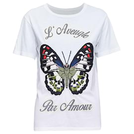 Gucci-Gucci L'Aveugle Par Armour butterfly embroidered tshirt-White