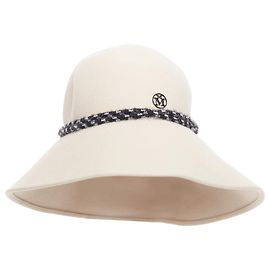 Maison Michel beige rabbit felt braid trim M charm visor fedora hat Brown Beige