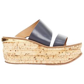 Chloé Chloe navy leather cork platform wedge sandals Blue Navy blue