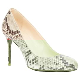 Christian Louboutin-Escarpins à talons aiguilles en cuir naturel à écailles Christian Louboutin Declic à bout amande-Marron,Beige